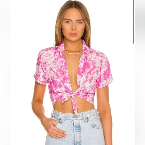 For Love And Lemons Pink Tie-Front Button Down Shirt - Picture 1 of 6